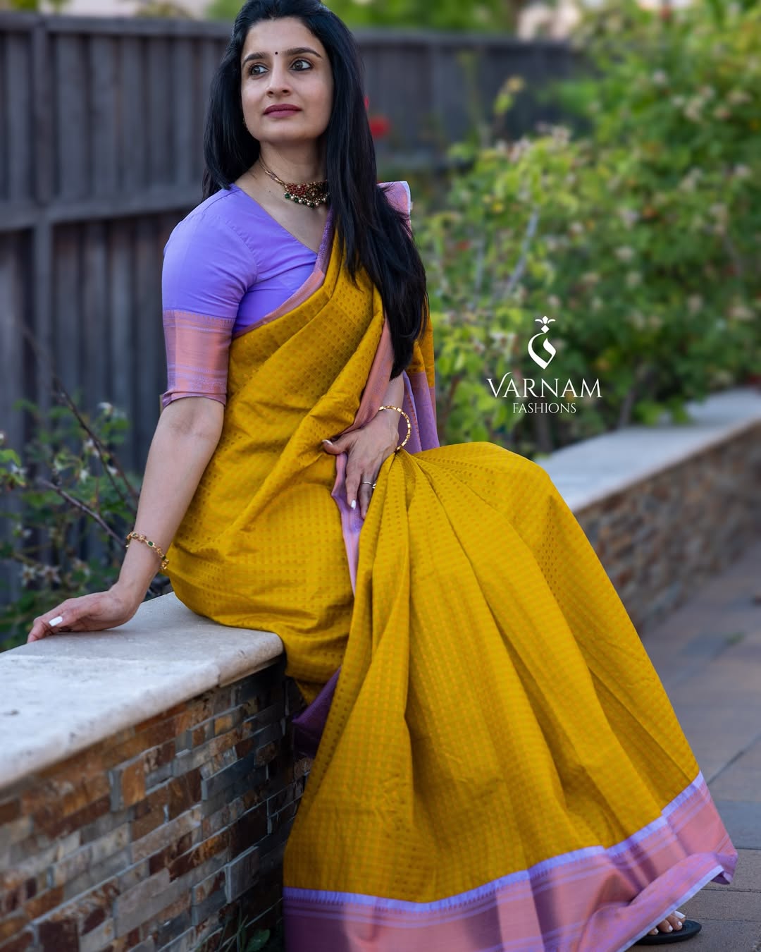 Yellow With Lavender Premium Semi Kanchi Silk Saree
