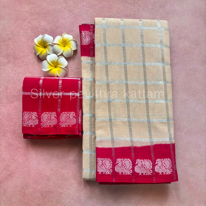 Silver Pavithra Kattam Sungudi Cotton Saree