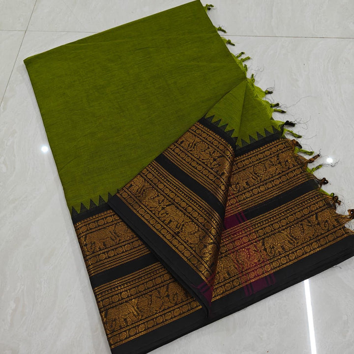 Olivegreen Plain Kanchi Cotton Saree