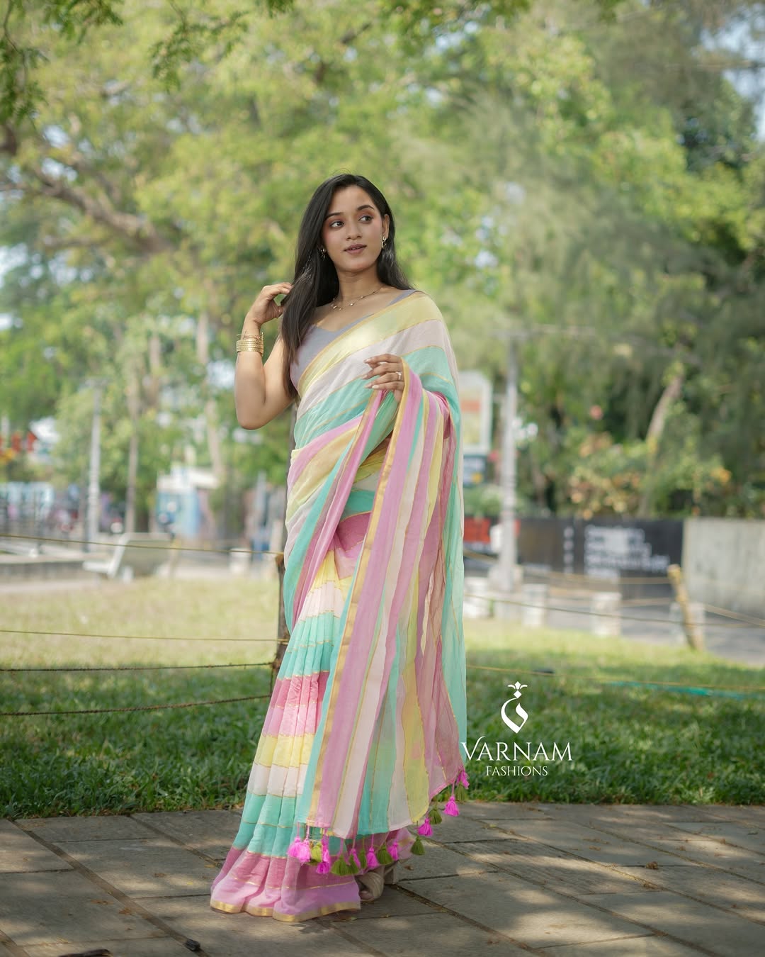 Rainbow Mul Cotton Saree