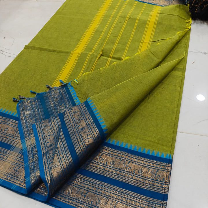 Green with Blue Rettapetta Kanchi Cotton Saree