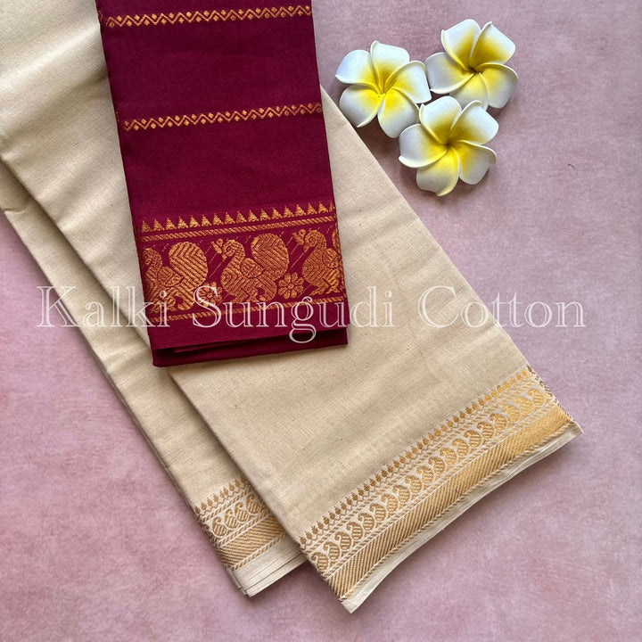 Halfwhite Kalki Sungudi Cotton Saree