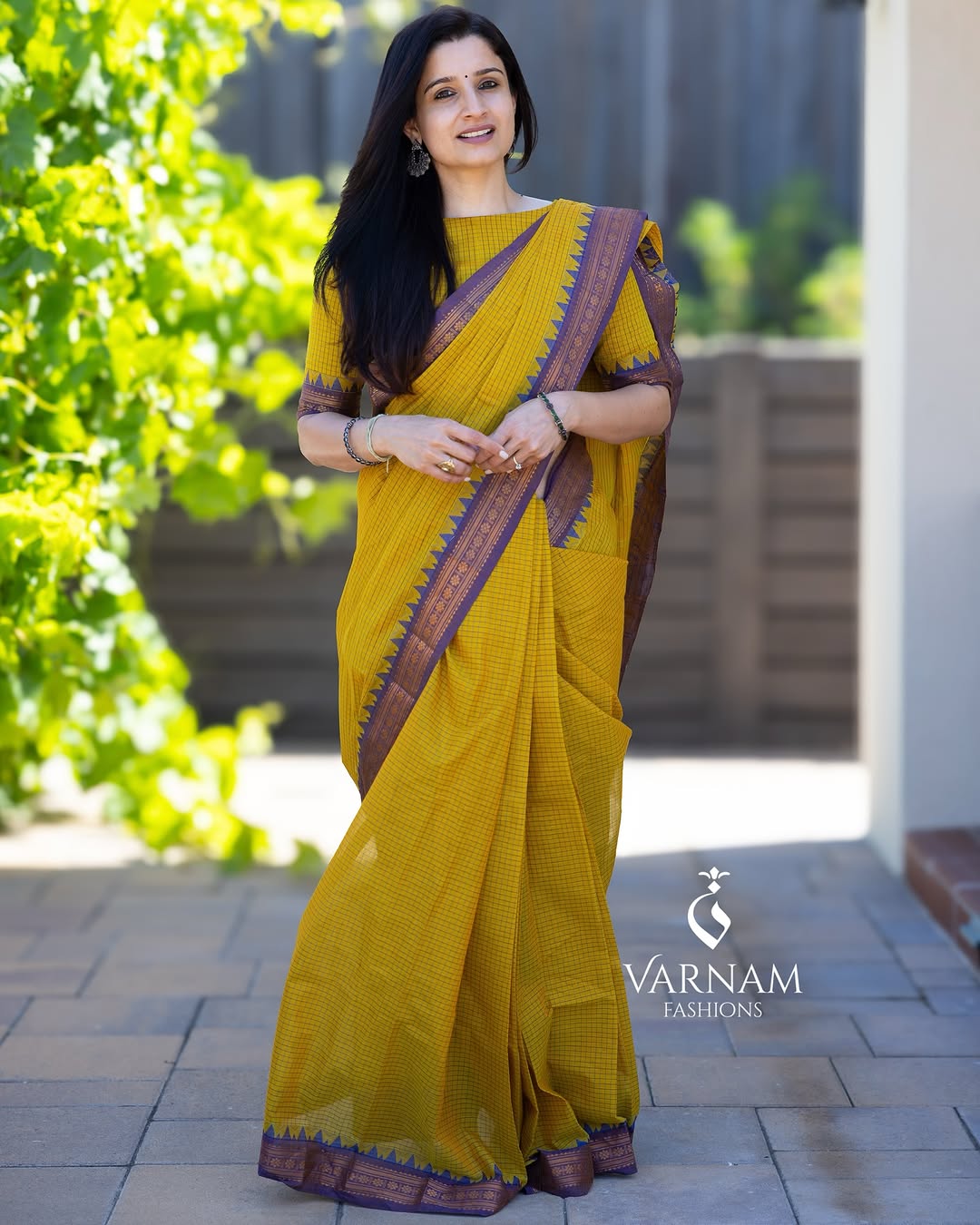 Yellow With Purple Kattam Kanchi Cotton Saree