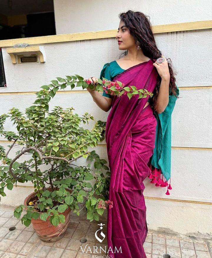 Pink With Seagreen Khadi Cotton Saree