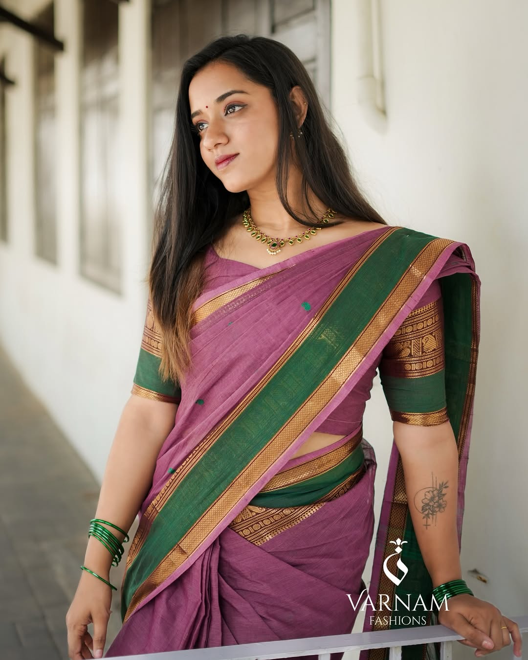 Pink With Green Kanchi Cotton Saree