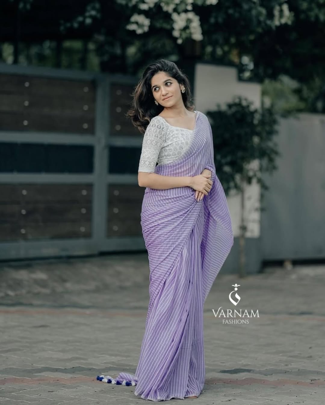 Purple Mul Cotton Stripes Saree