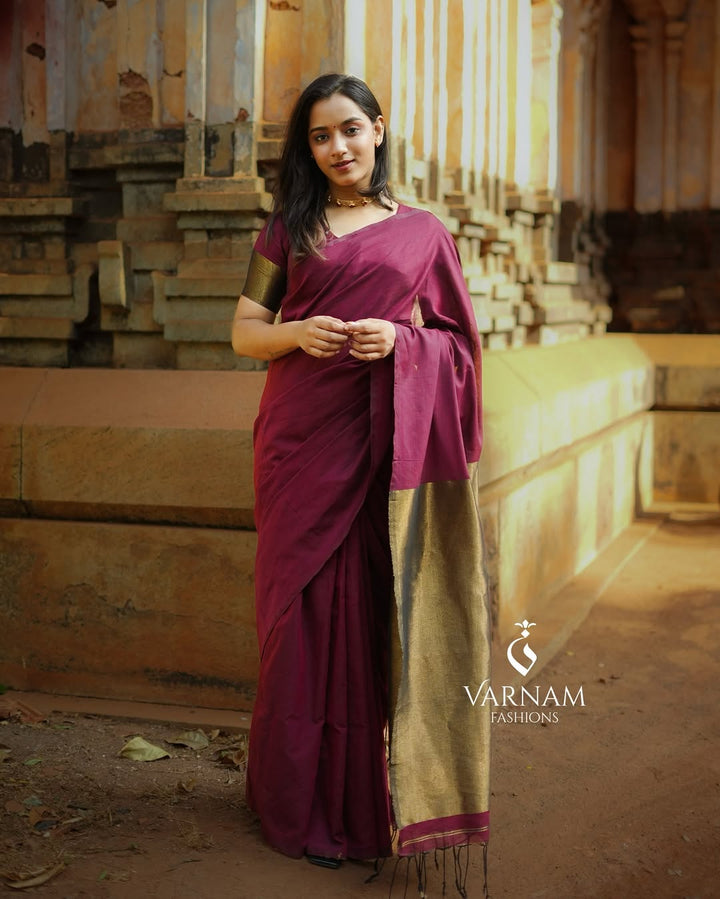 Nayanthara Inspired Maroon Khadi Cotton Saree