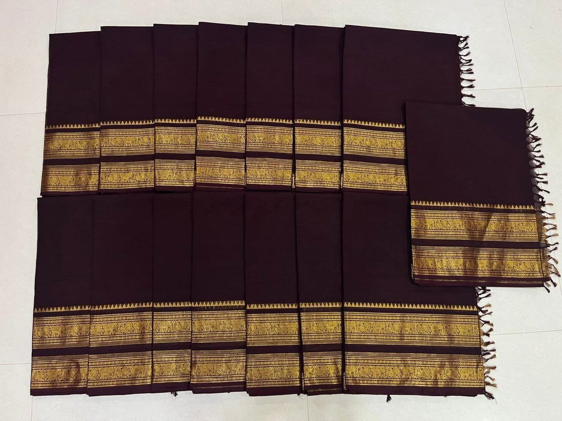 Brown Kanchi Cotton Saree With One Side Long Border