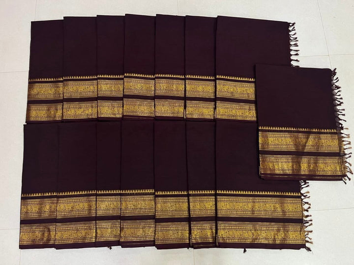 Brown Kanchi Cotton Saree With One Side Long Border
