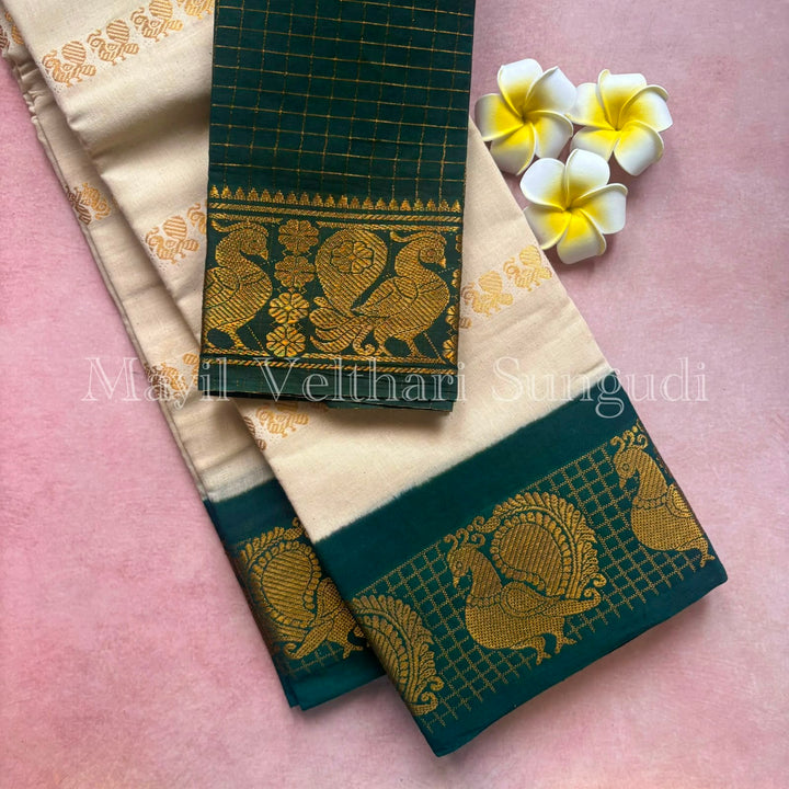Onam Mayil Velthari Sungudi Cotton Saree