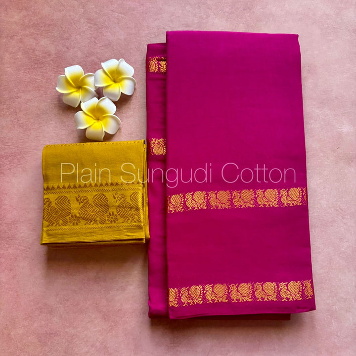 Pink Rettapetta Plain Sungudi Cotton Saree