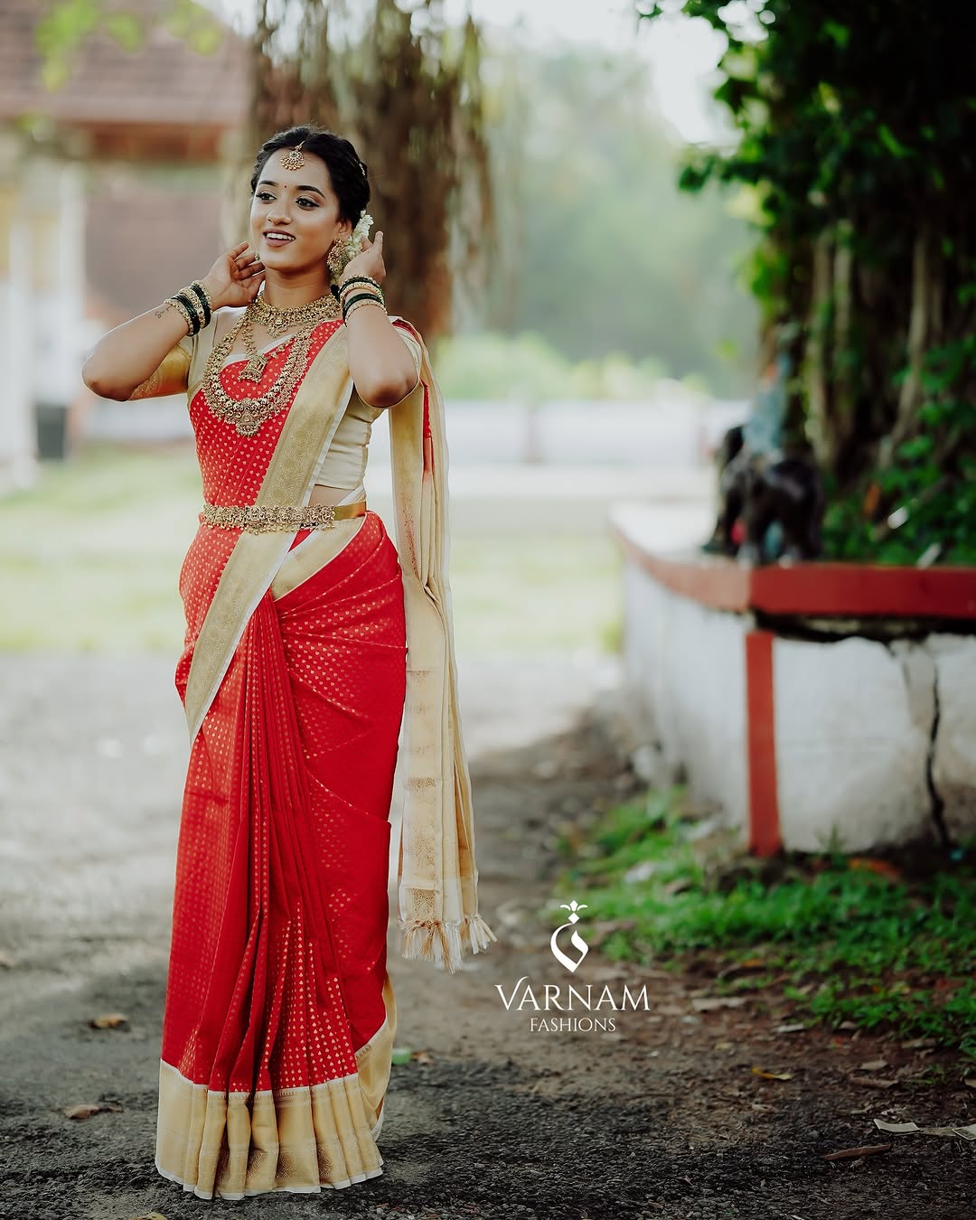 Red With Cream Premium Semi Kanchi Silk Saree