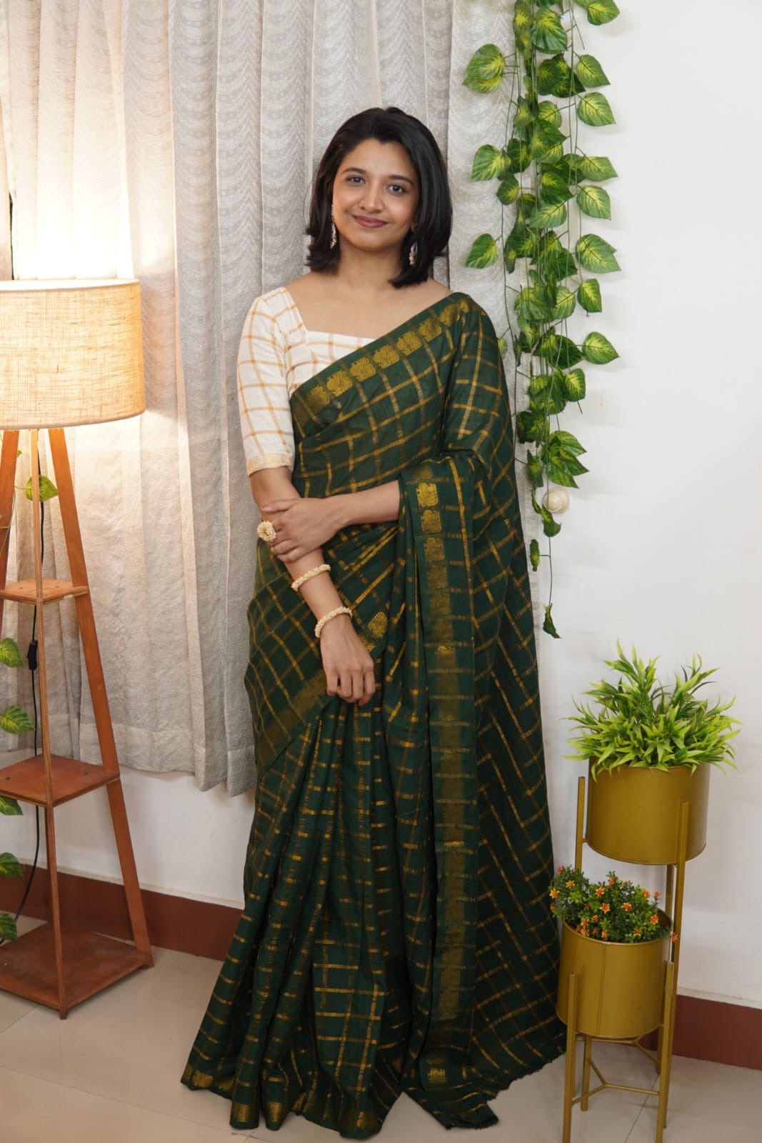 Green Pavithra Kattam Sungudi Cotton Saree