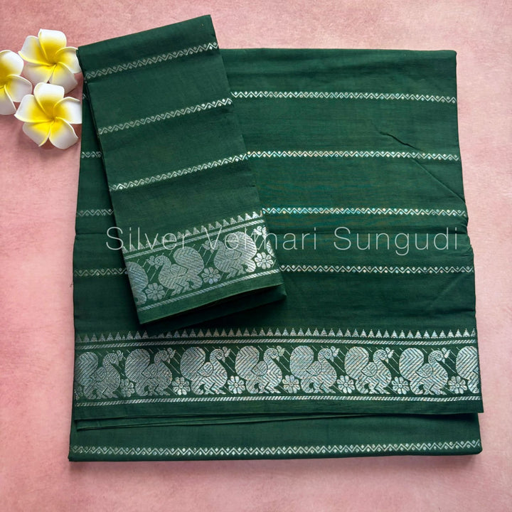 Green Silver Velthari Sungudi Cotton Saree
