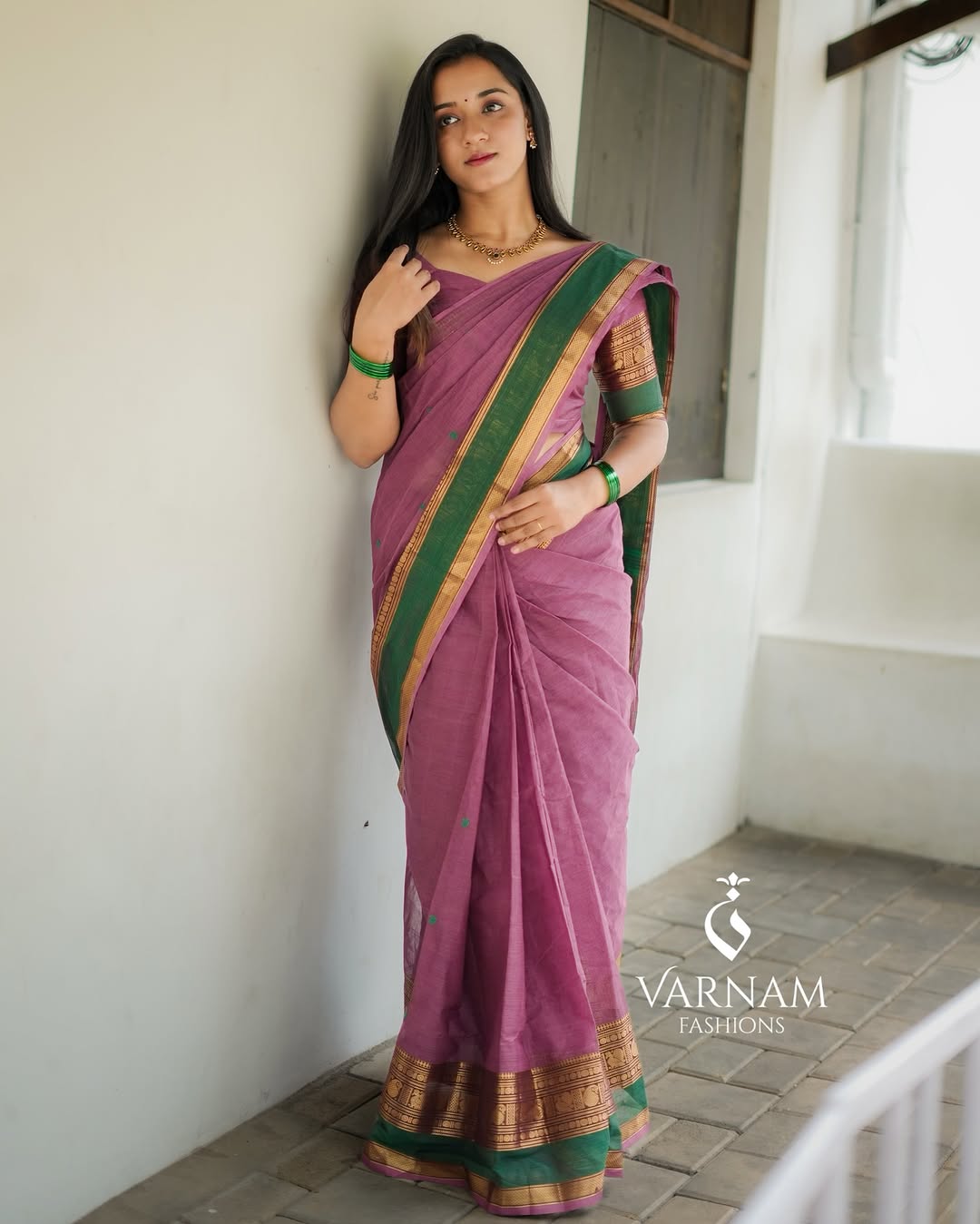 Pink With Green Kanchi Cotton Saree