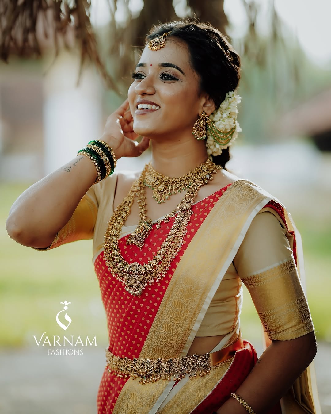 Red With Cream Premium Semi Kanchi Silk Saree