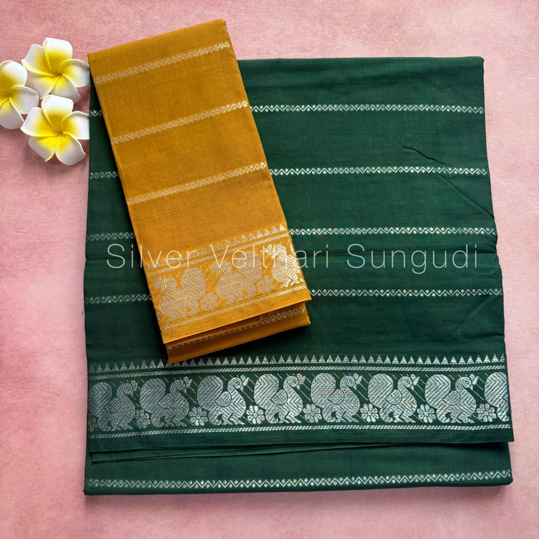 Green Silver Velthari Sungudi Cotton Saree