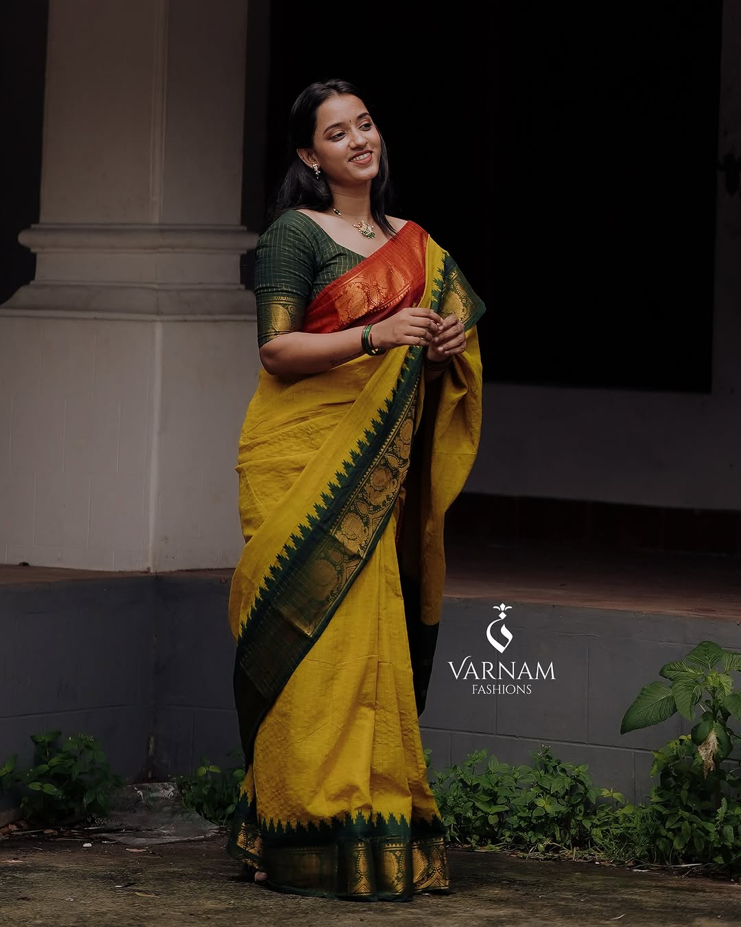 Mustard Ganga Jamuna Sungudi Cotton Saree