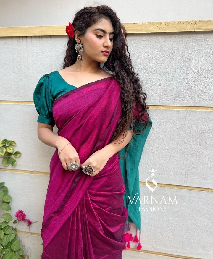Pink With Seagreen Khadi Cotton Saree