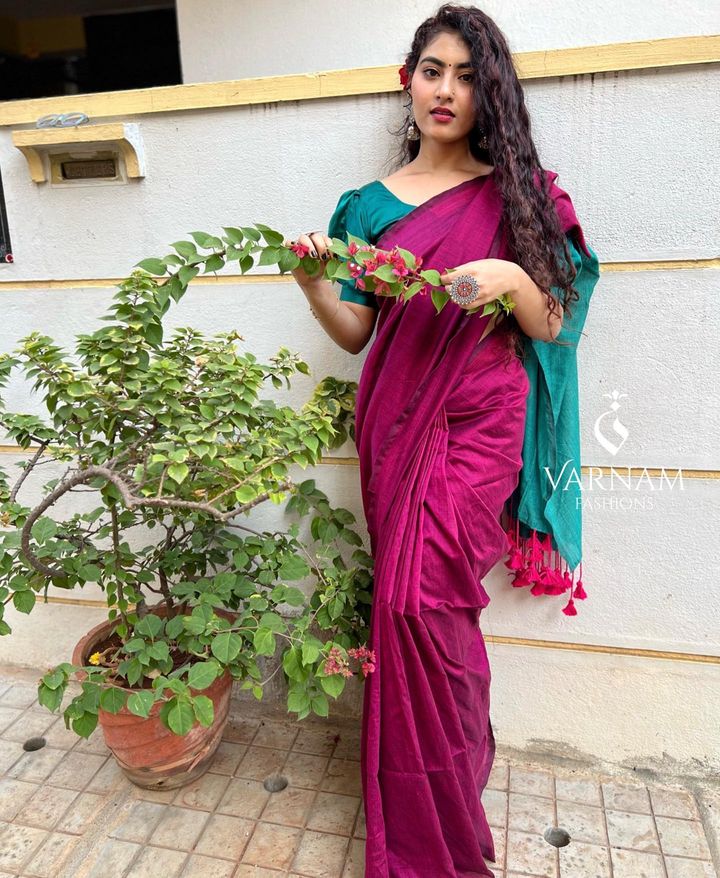 Pink With Seagreen Khadi Cotton Saree