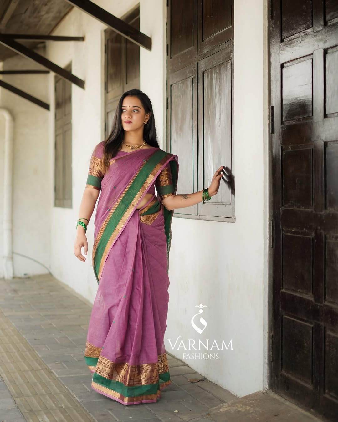 Pink With Green Kanchi Cotton Saree