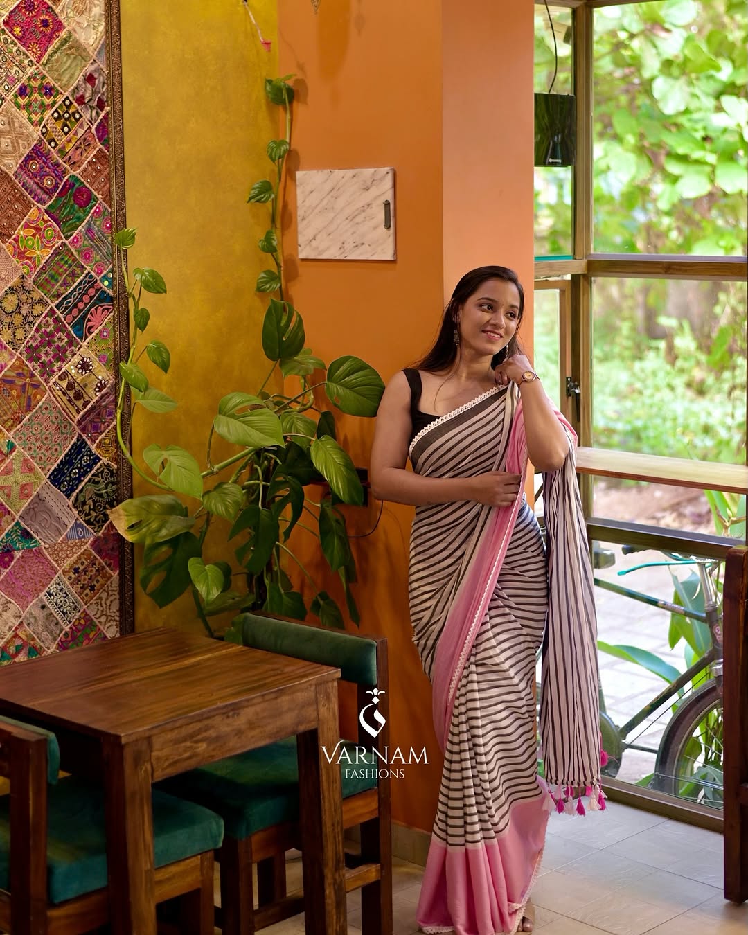 Pink Border Stripes Mul Cotton Saree