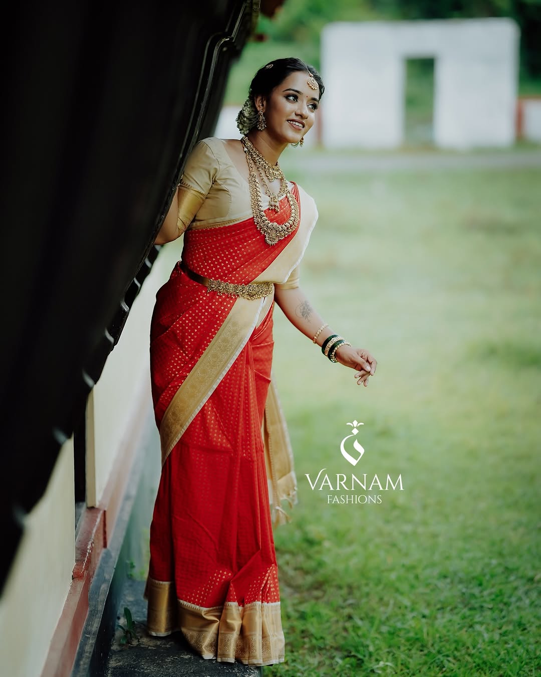 Red With Cream Premium Semi Kanchi Silk Saree