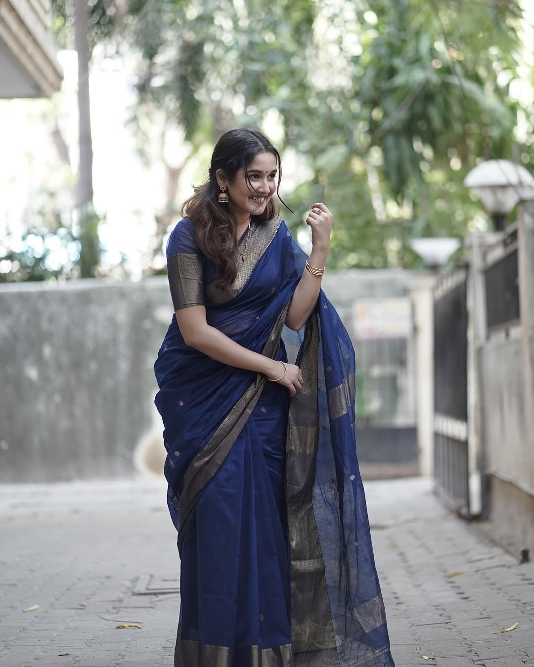 Blue Maheshwari Silk Cotton Saree