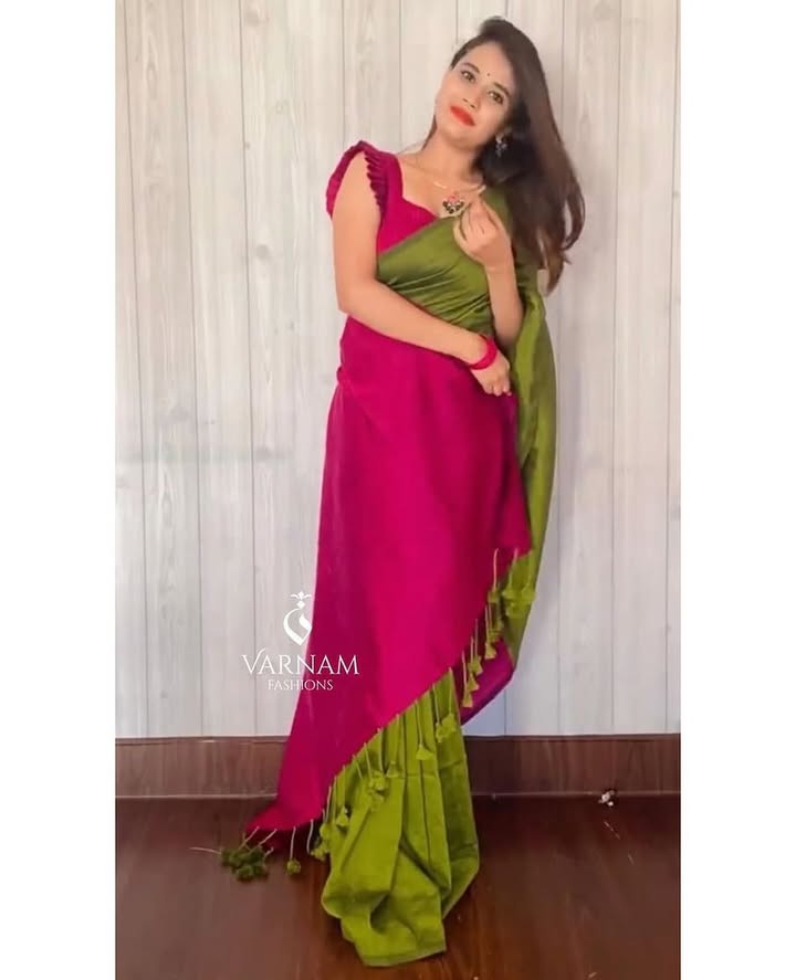 Green With Pink Khadi Cotton Saree