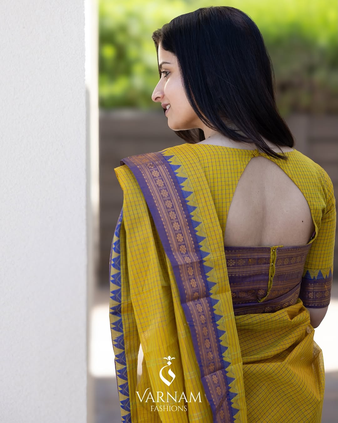 Yellow With Purple Kattam Kanchi Cotton Saree