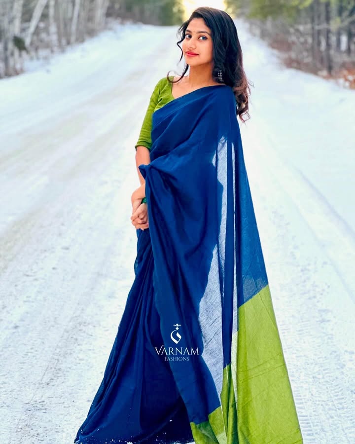 Blue With Green Khadi Cotton Saree