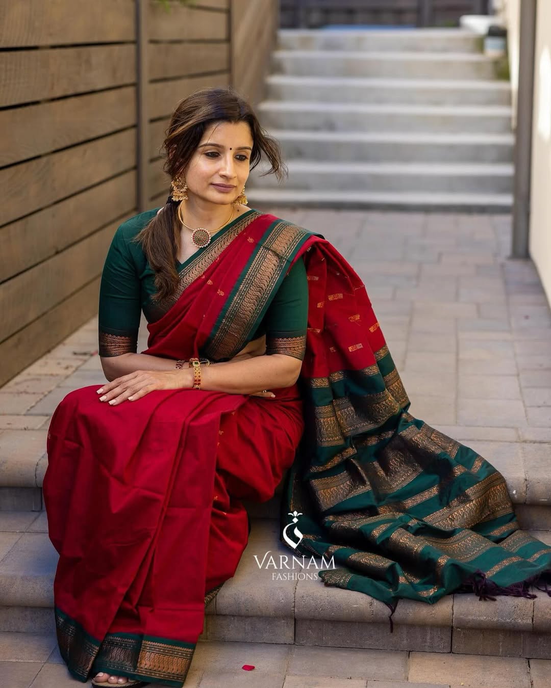 Red With Green Kalyani Cotton Saree