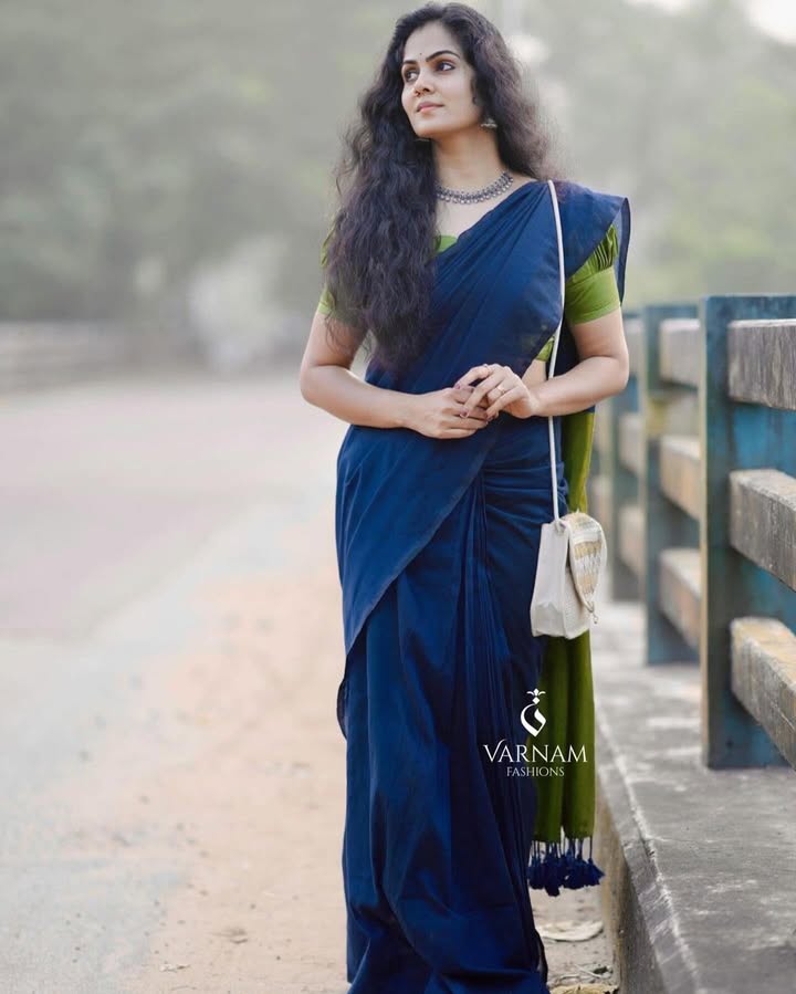 Blue With Green Khadi Cotton Saree