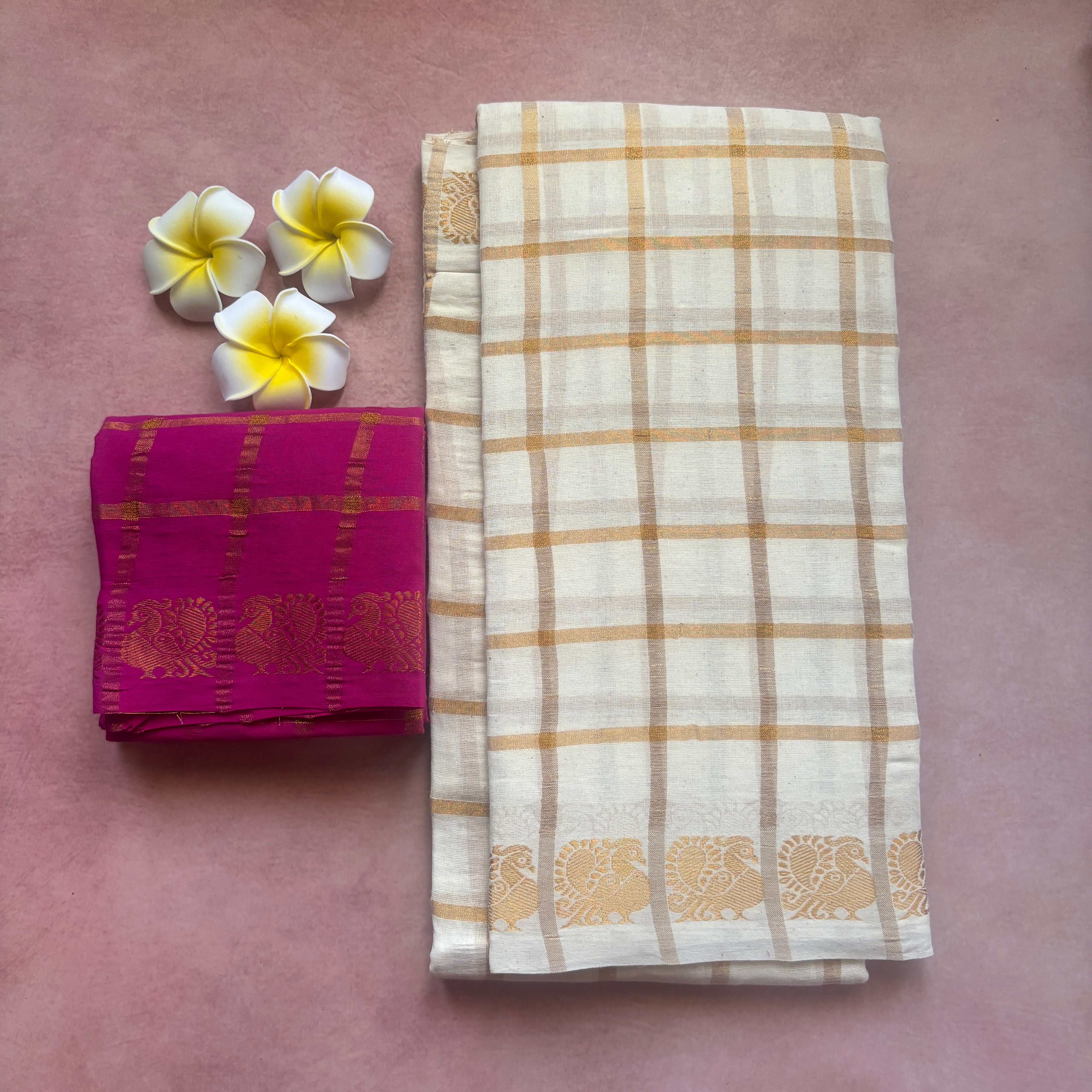 Onam Halfwhite Pavithra Kattam Saree