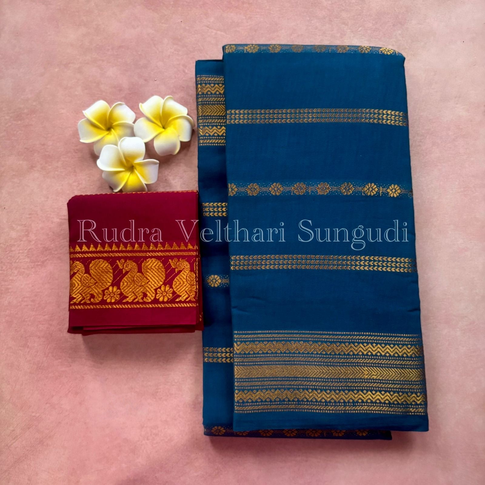 Peacock blue Rudra Velthari Sungudi Cotton Saree