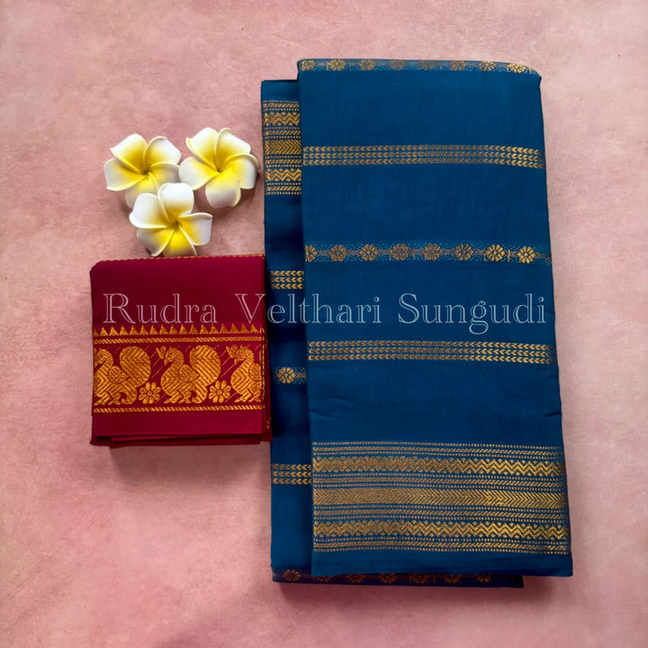 Peacock blue Rudra Velthari Sungudi Cotton Saree