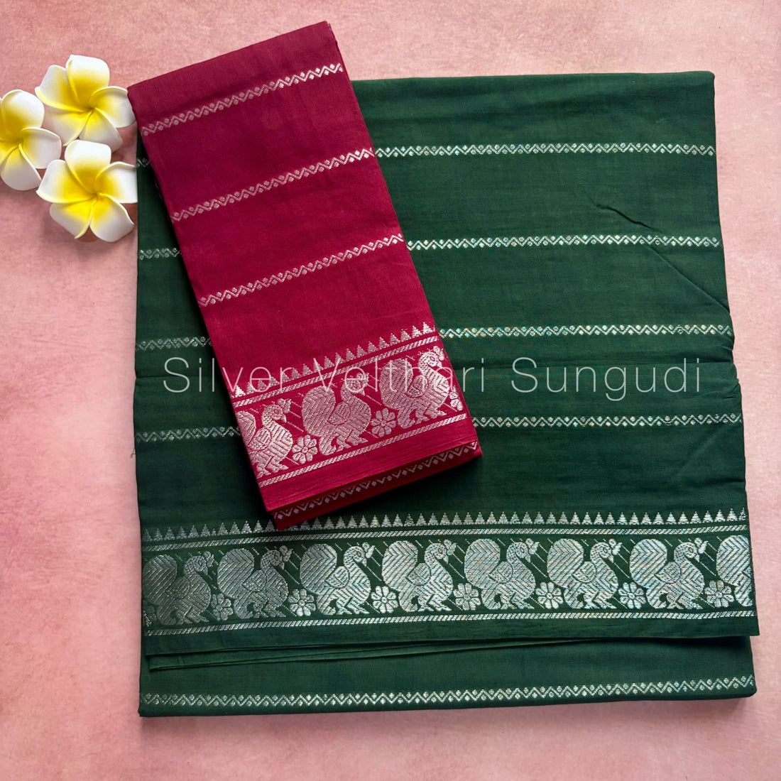 Green Silver Velthari Sungudi Cotton Saree