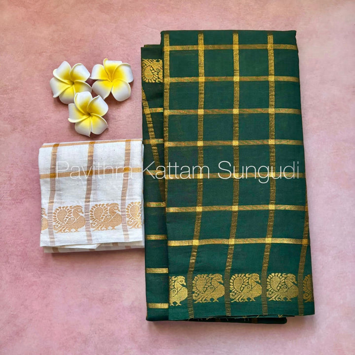Green Pavithra Kattam Sungudi Cotton Saree