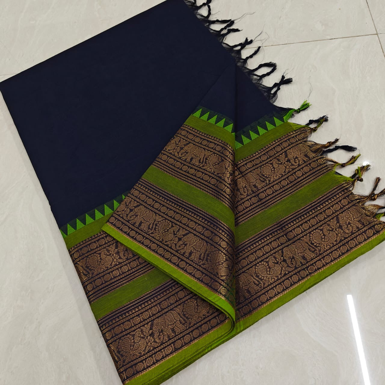 Plain Kanchi Cotton Double Border Sarees