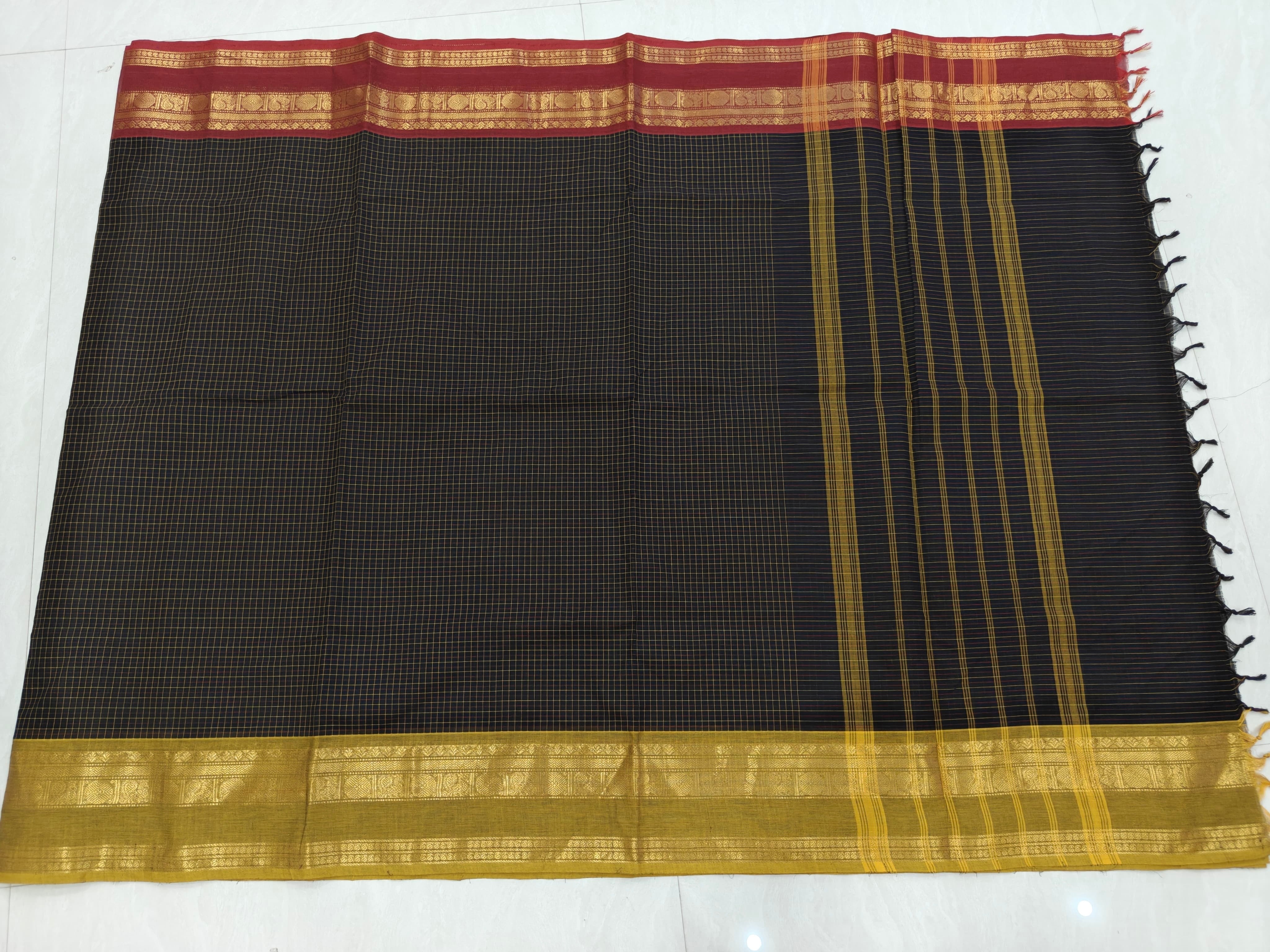 Black Ganga Jamuna Kanchi Cotton Saree