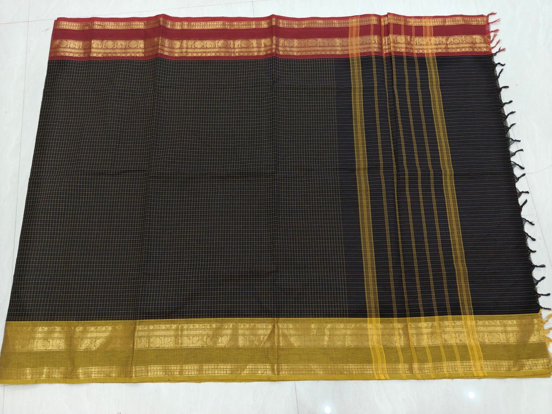 Black Ganga Jamuna Kanchi Cotton Saree