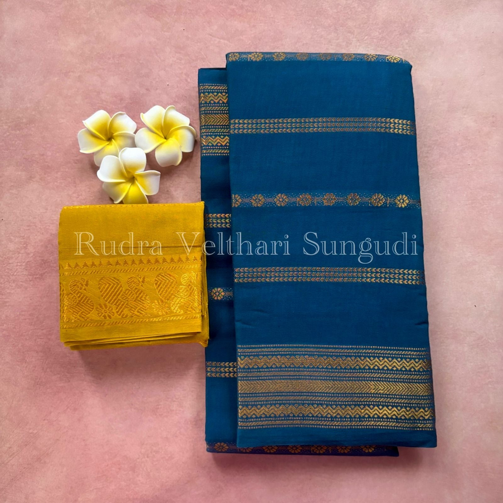 Peacock blue Rudra Velthari Sungudi Cotton Saree