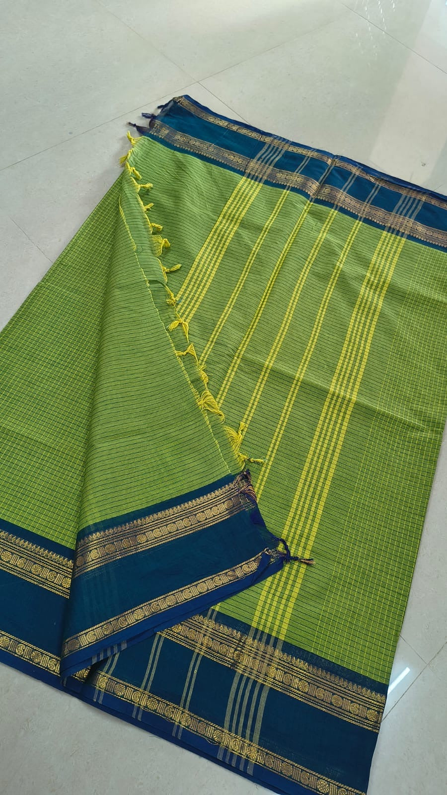 Green With Blue Korvai Kanchi Cotton Saree
