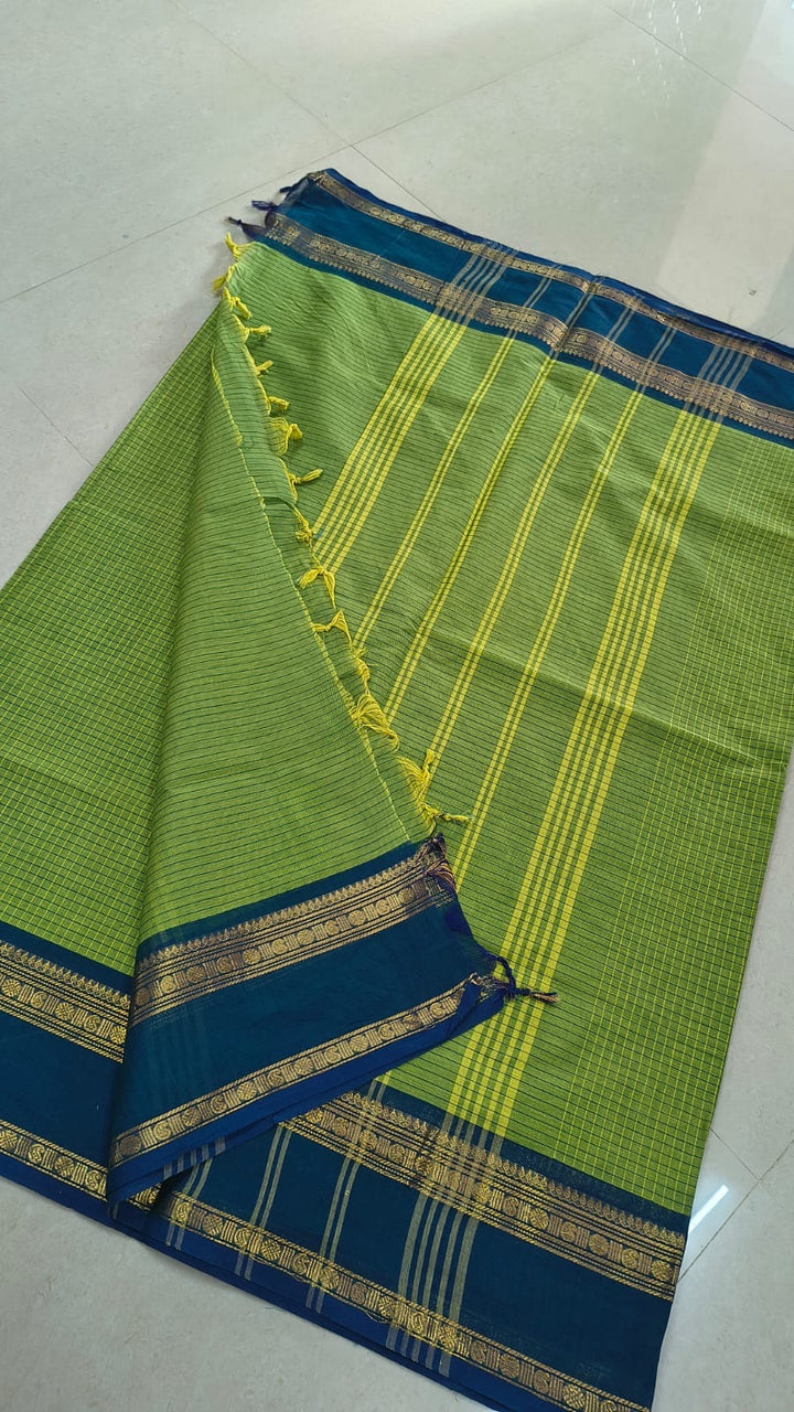 Green With Blue Korvai Kanchi Cotton Saree