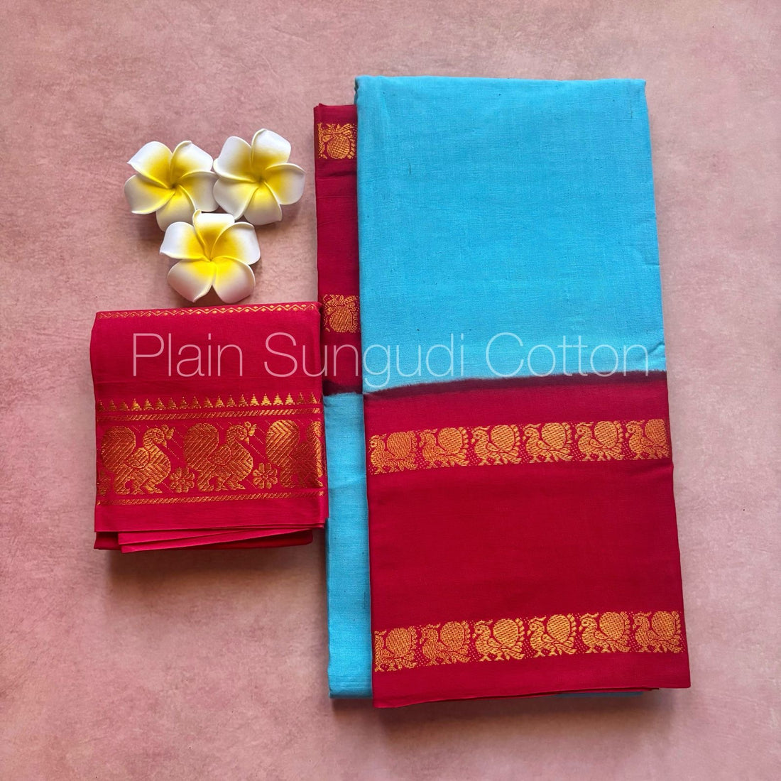 Plain Sungudi Cotton Sarees With Rettapetta Peacock Border