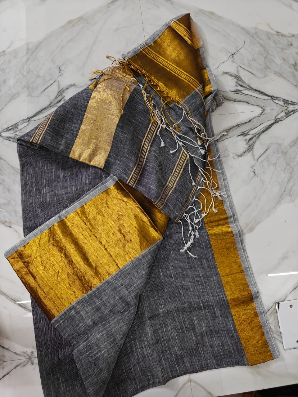 Grey Linen Cotton saree