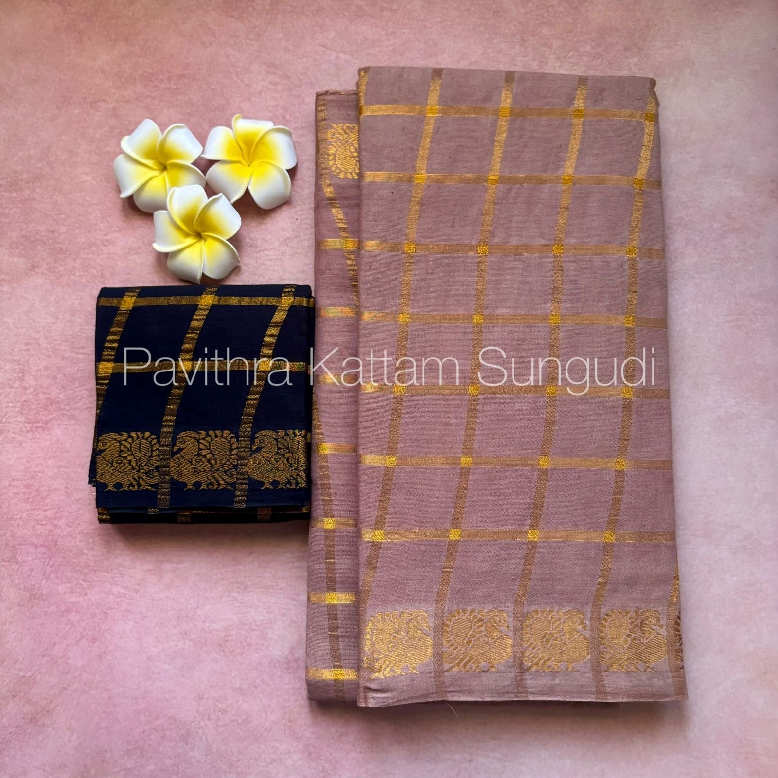 Light Brown Pavithra Kattam Sungudi Cotton Saree