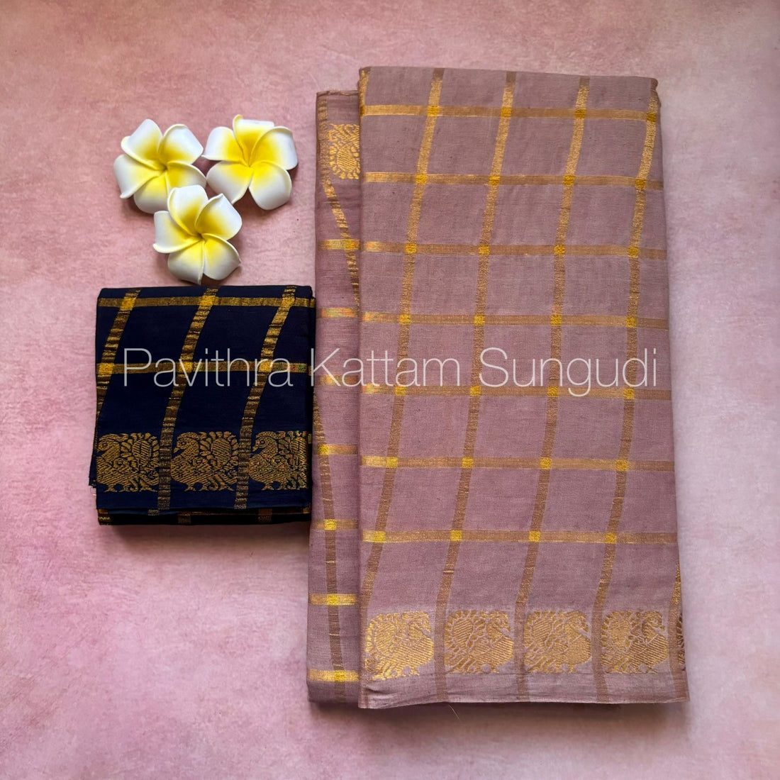 Light Brown Pavithra Kattam Sungudi Cotton Saree