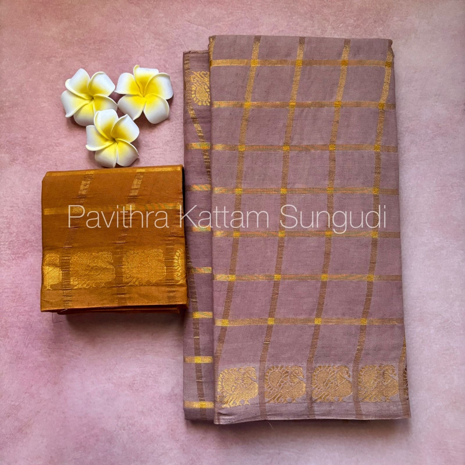 Light Brown Pavithra Kattam Sungudi Cotton Saree