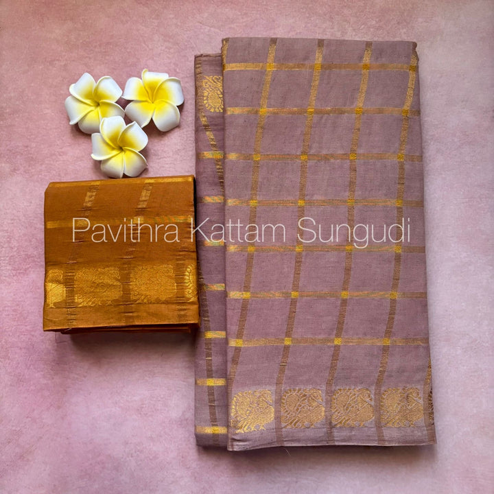 Light Brown Pavithra Kattam Sungudi Cotton Saree